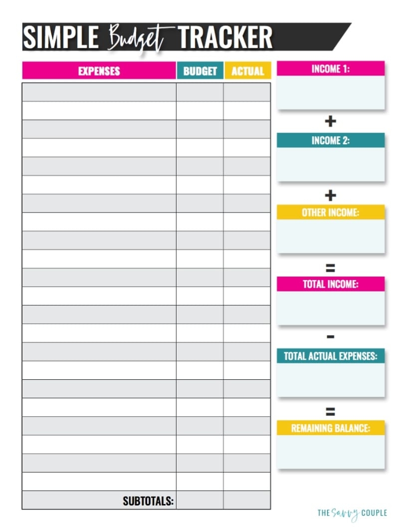 free printable simple budget worksheet pdf