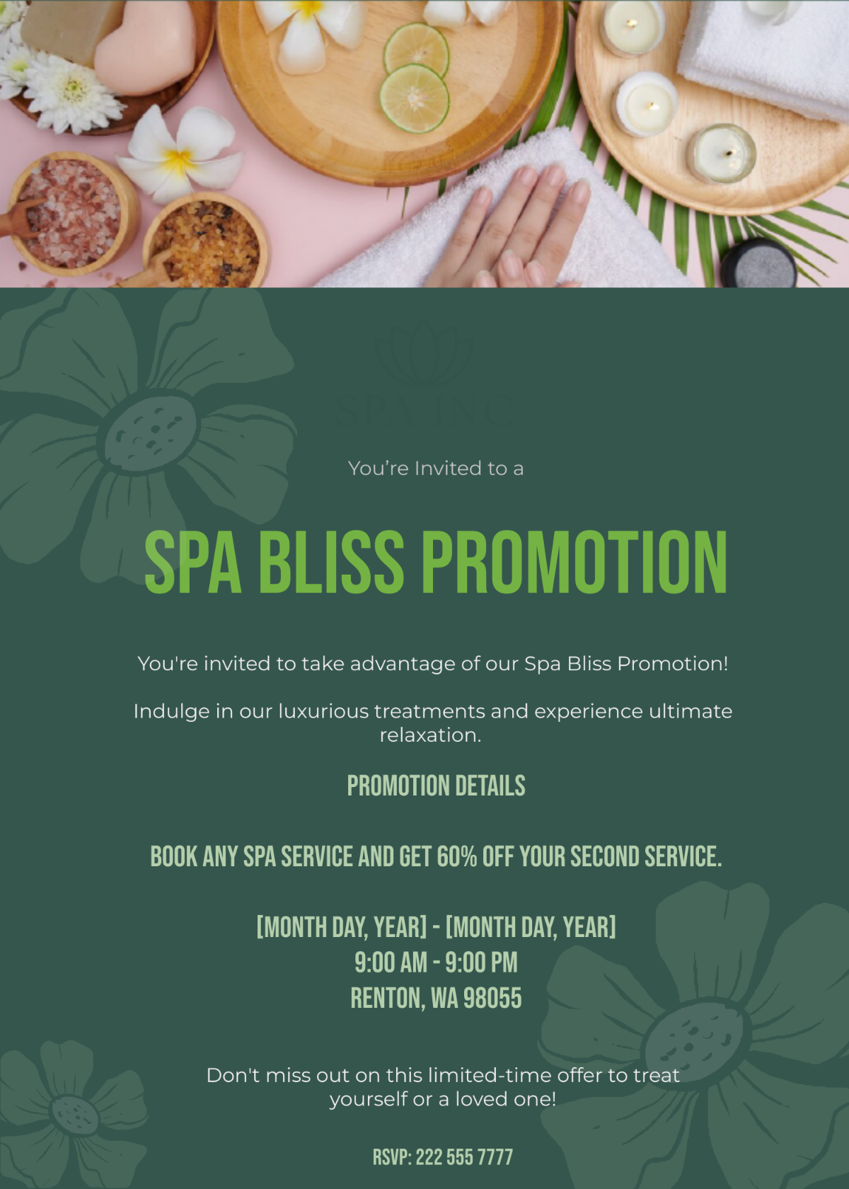 Free Spa Promotional Invitation Template To Edit Online