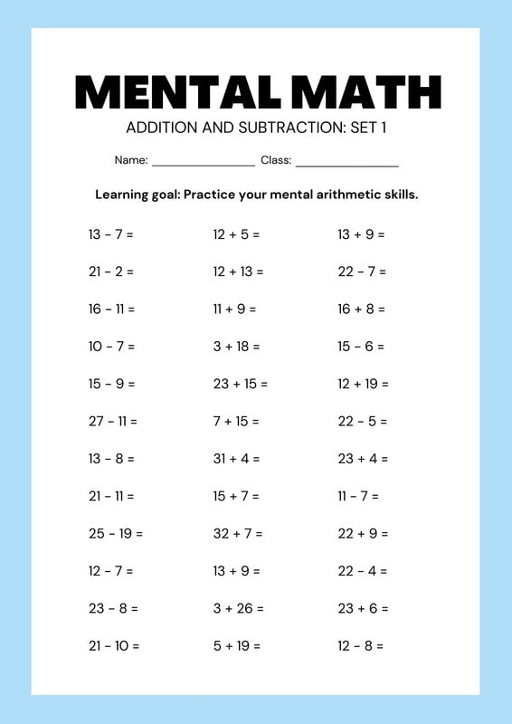 mathematics subtraction worksheets