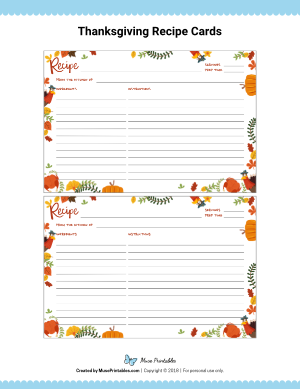 Free Thanksgiving Recipe Cards Template