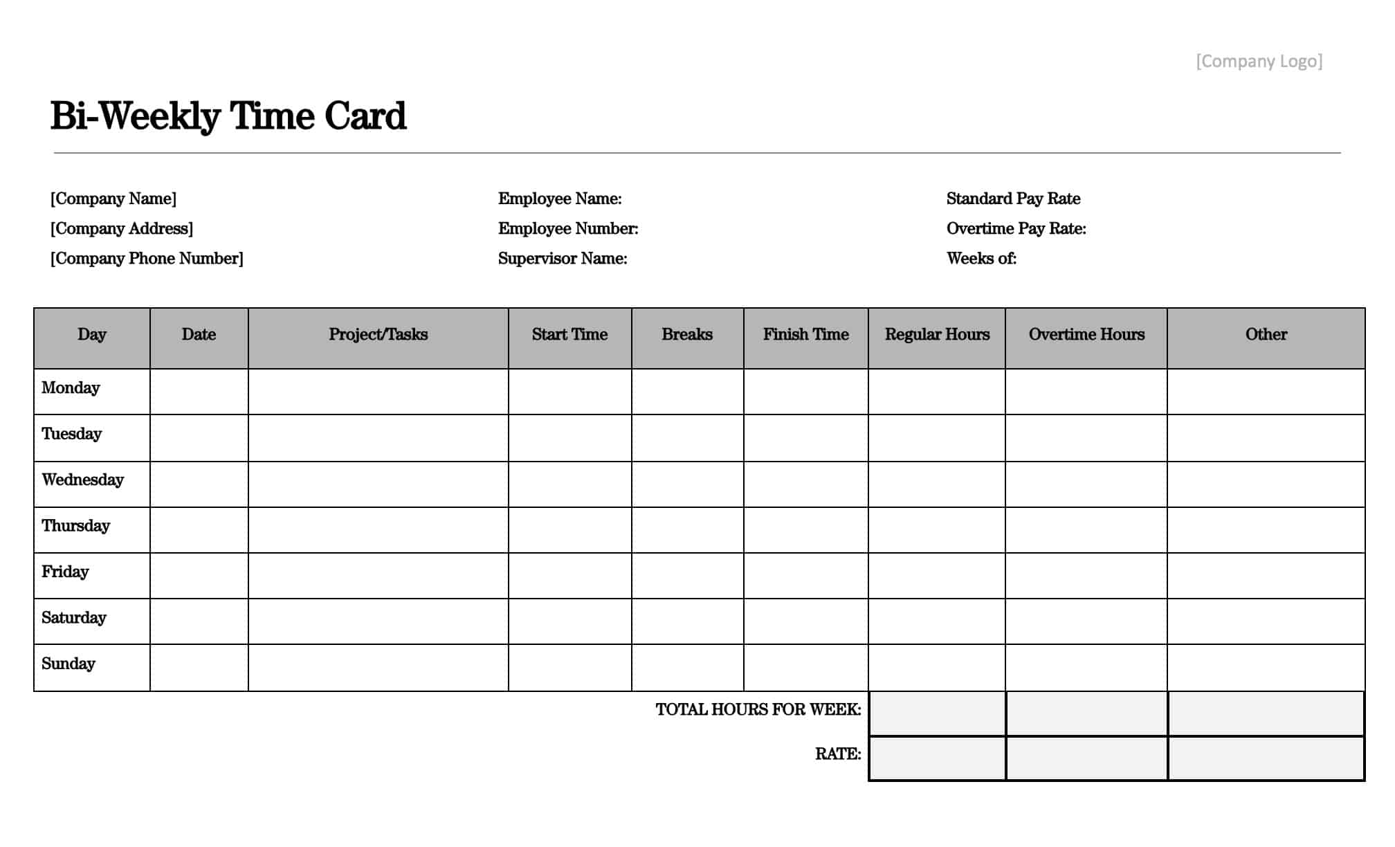 printable time card templates