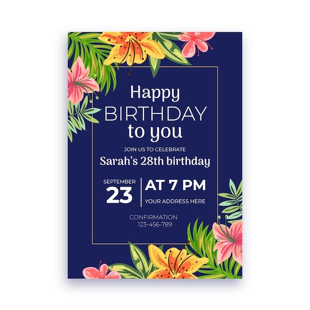 Free Vector Floral Birthday Invitation Template Theme