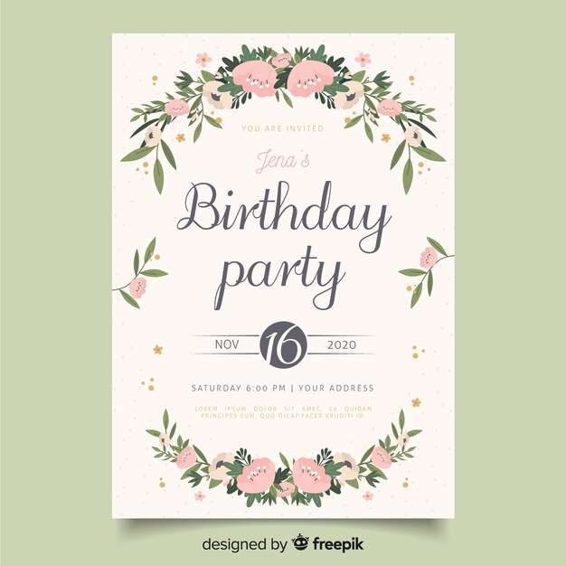 Free Vector Floral Birthday Invitation Template