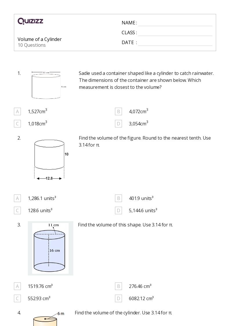 cylinder volume worksheet
