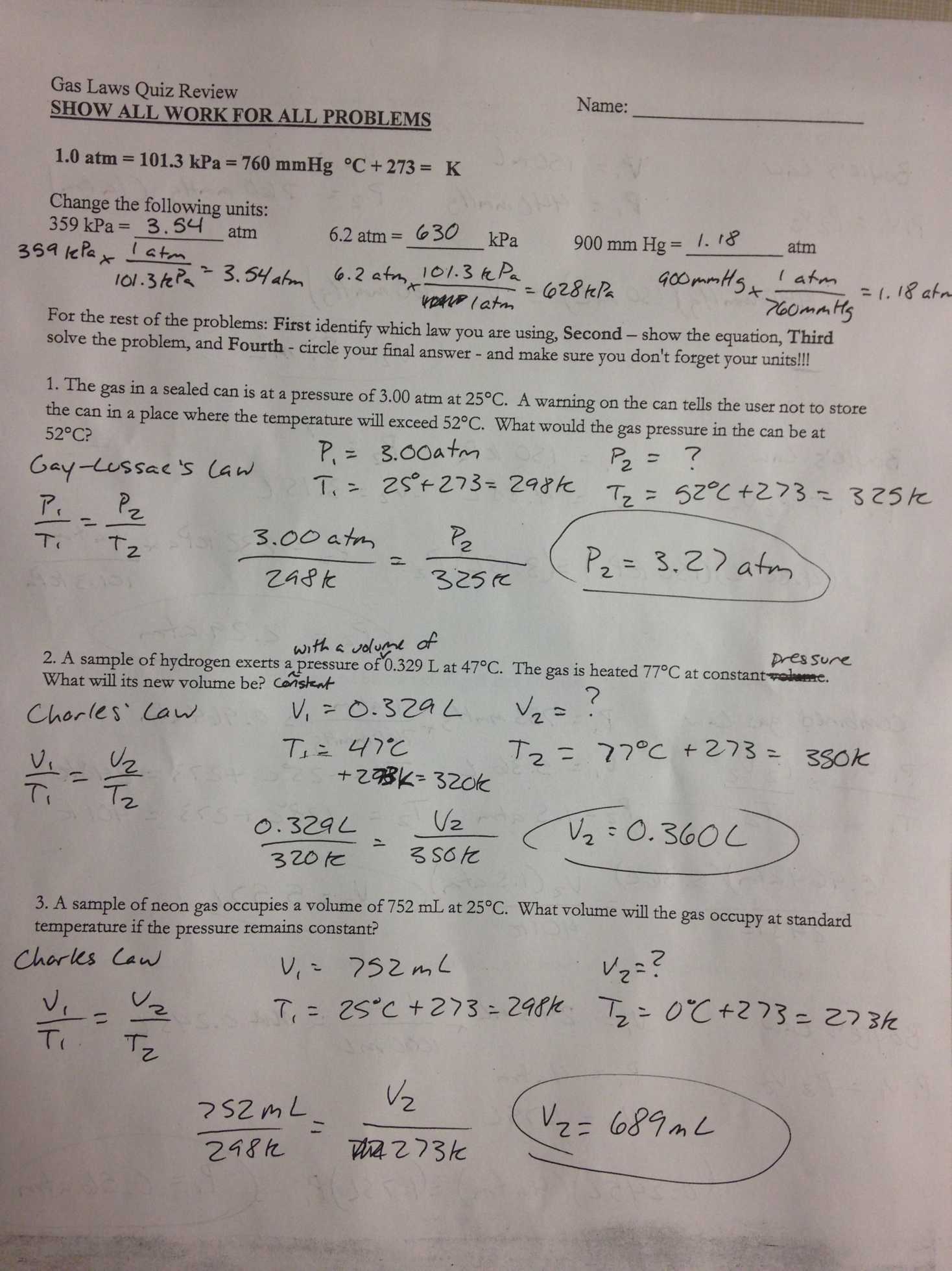 Gas Laws Worksheet 1 Answer Key Following Directions Db excel