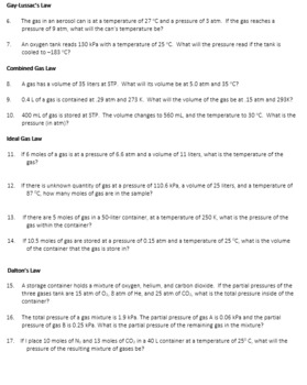 gas laws worksheet with answer key