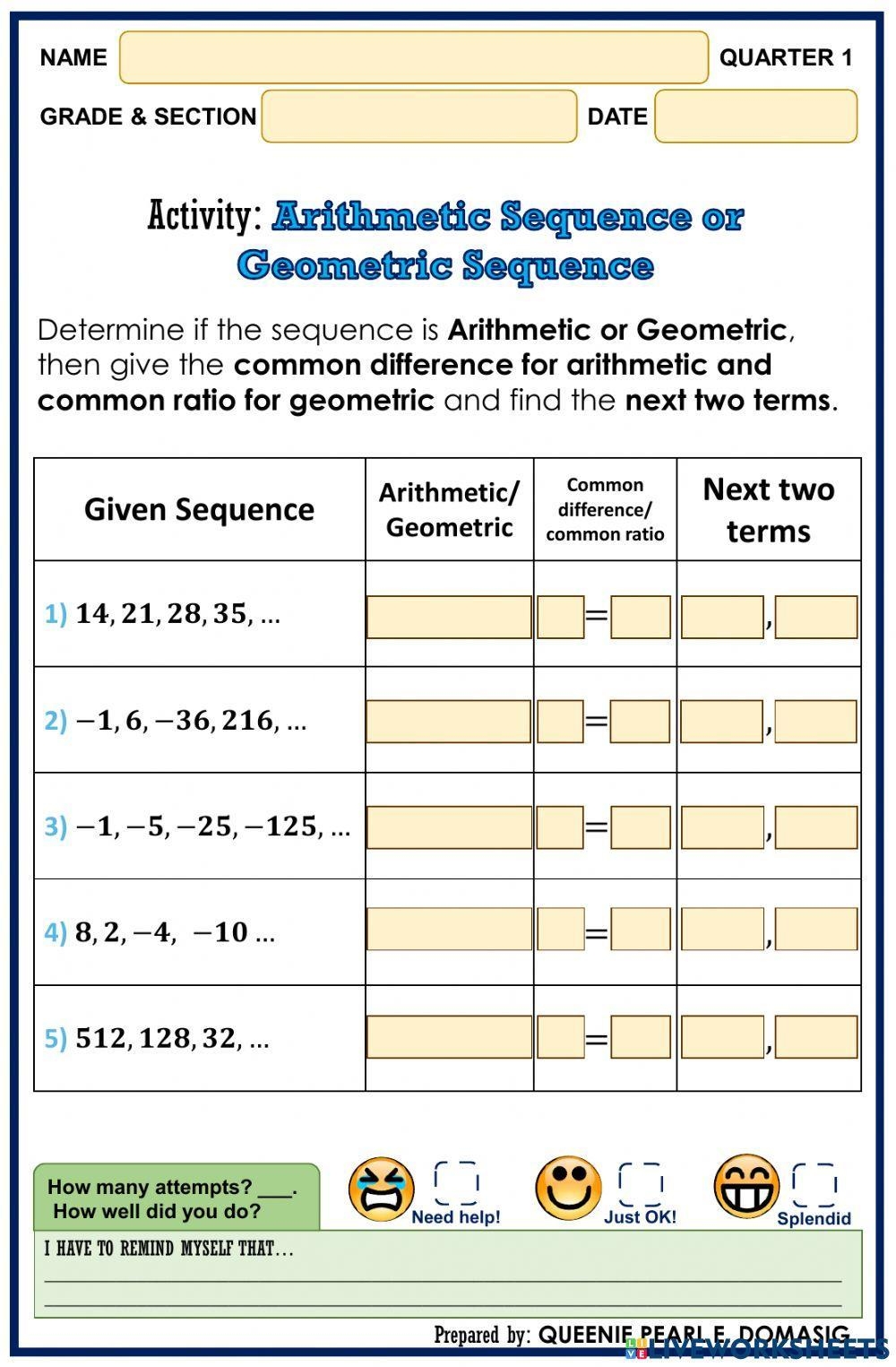 Geometric Sequence Worksheet Live Worksheets Worksheets Library