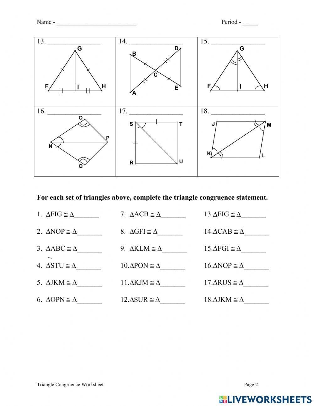 geometry worksheet congruent triangles