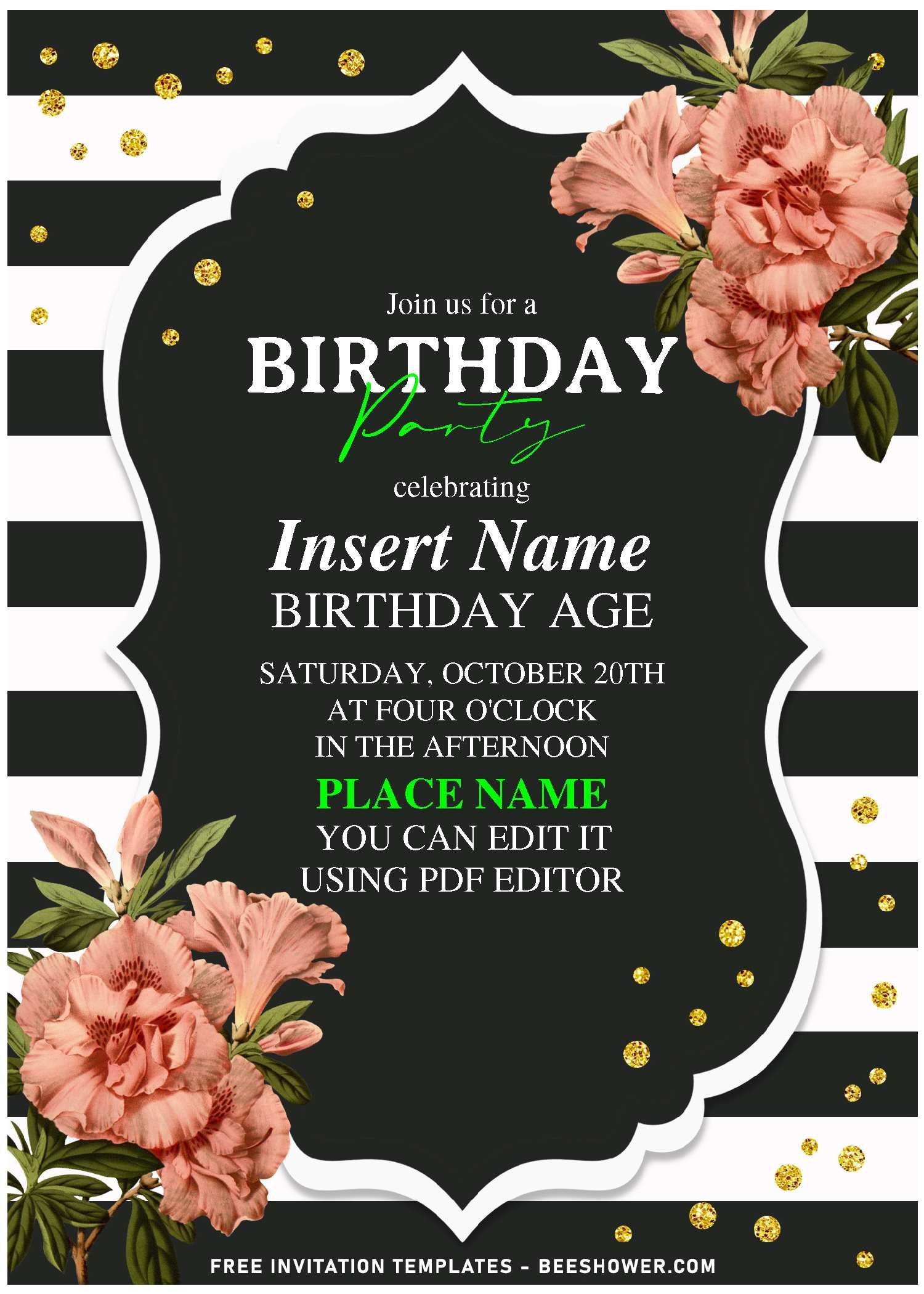 Get Free Editable PDF Classic Black And White Stripe Floral 