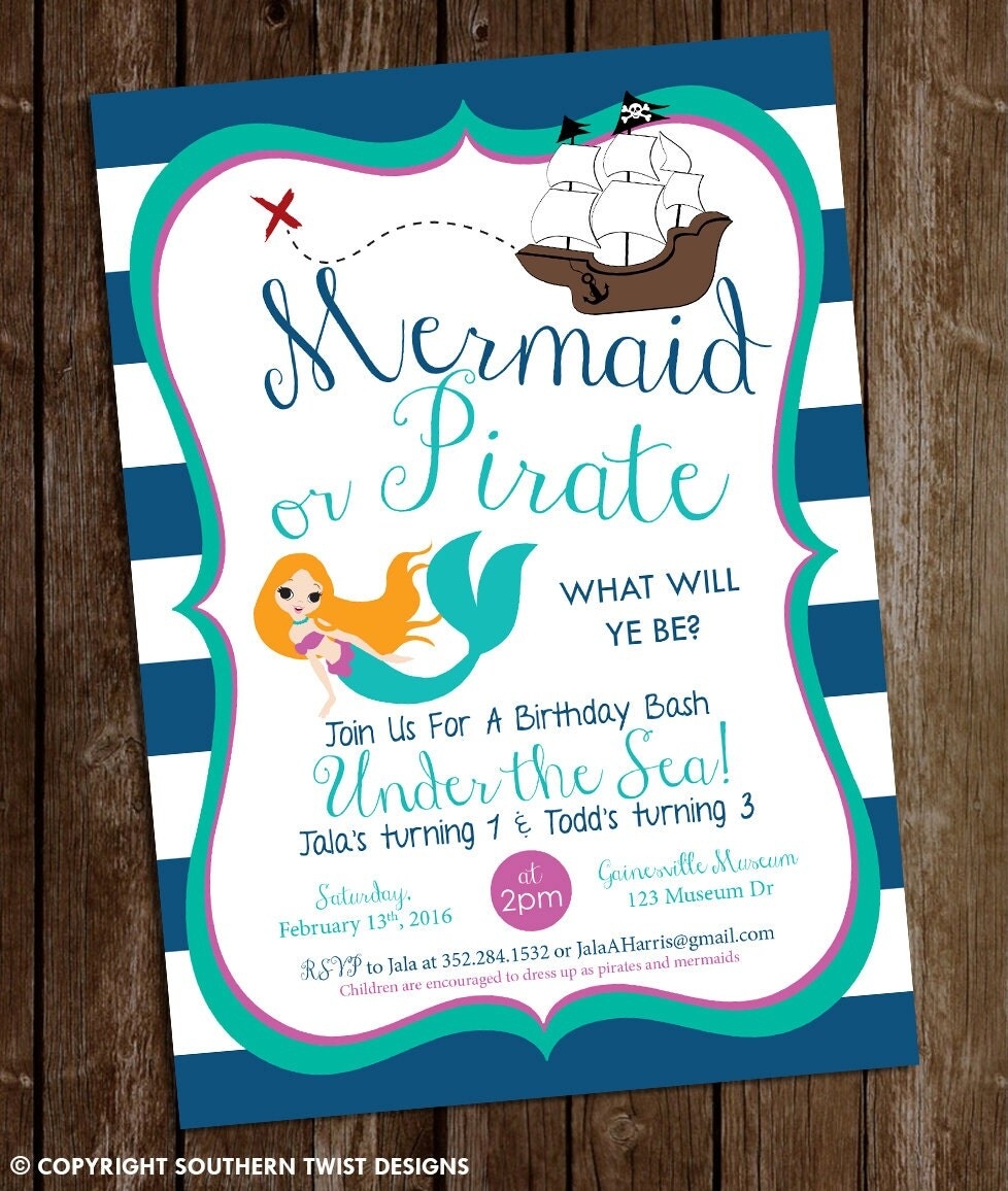 Get Mermaid Pirate Party Invitations PNG US Invitation Template