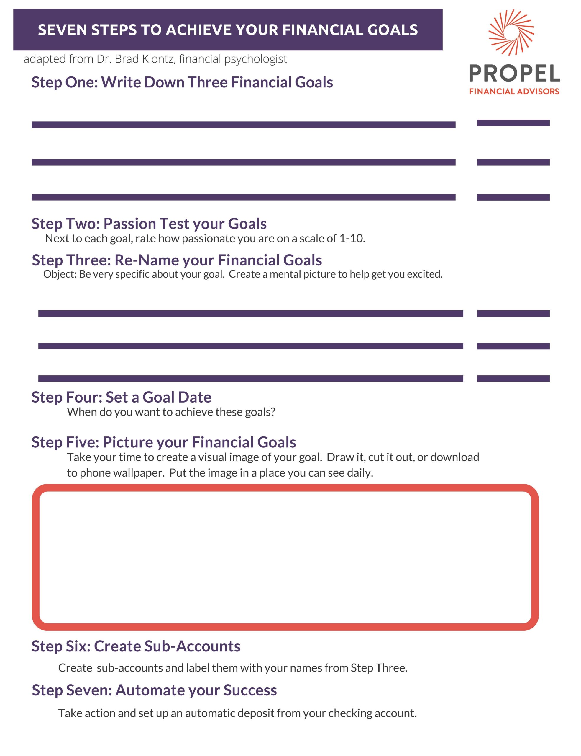 Goal Worksheet Propel Financial Advisors