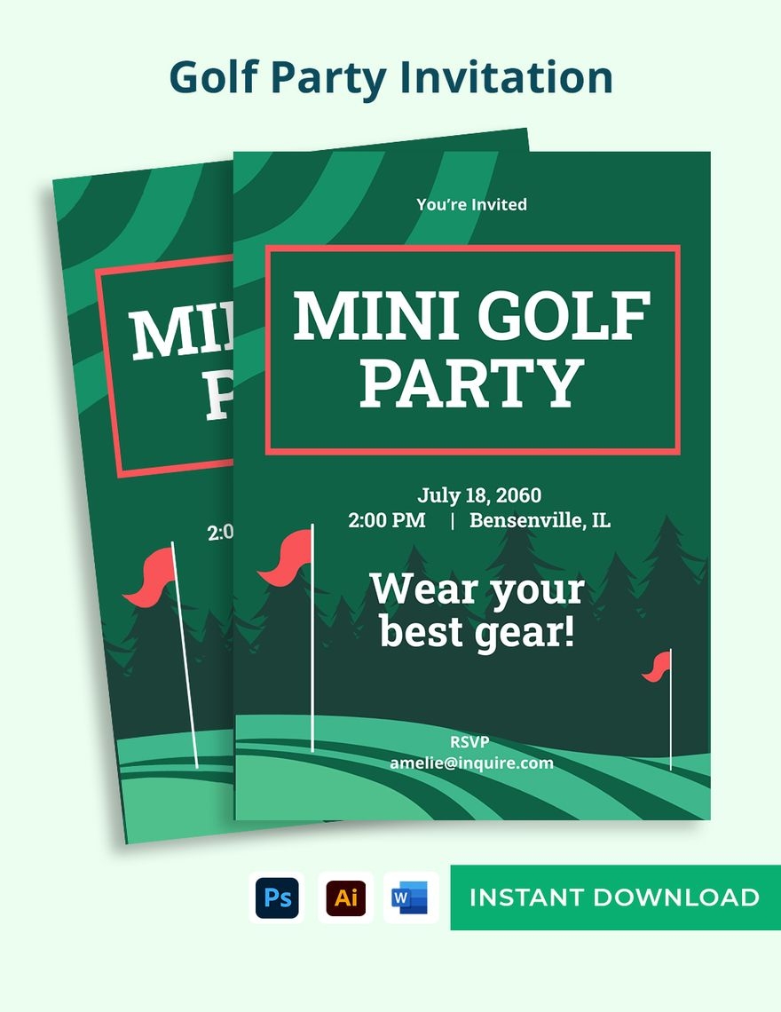 Golf Party Invitation In Illustrator PSD Pages Word Publisher 