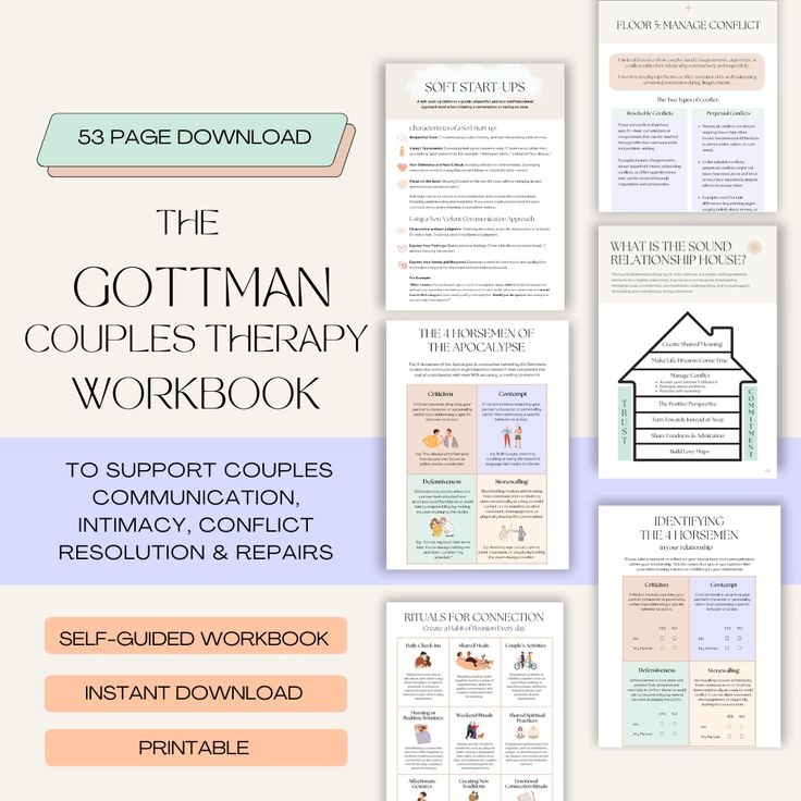 Gottman Couples Therapy Workbook For Therapists Couples Worksheets 