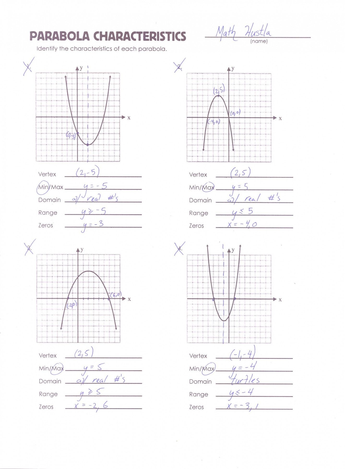 Graphing Quadratics Review Worksheet Quadraticworksheet