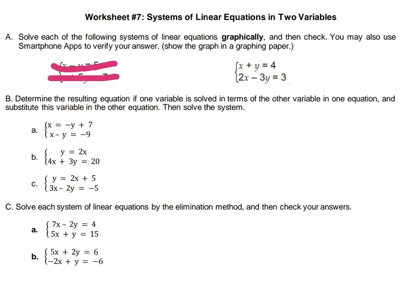 Graphing Systems Of Linear Equations Worksheet Education 