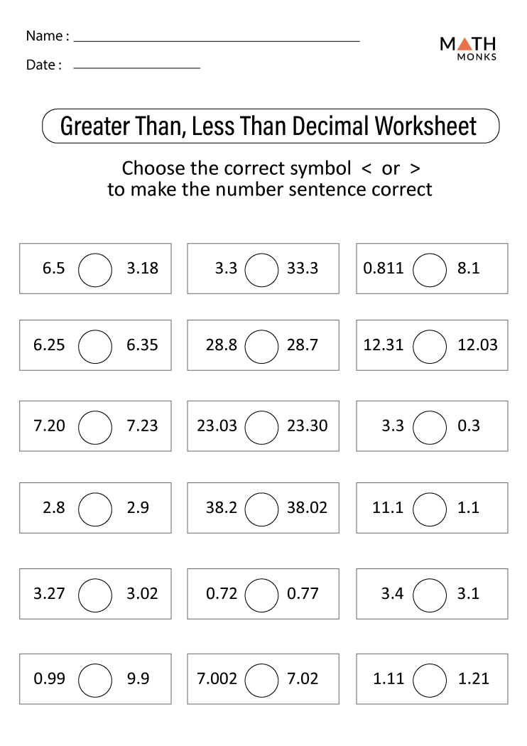greater than less than worksheets free printable