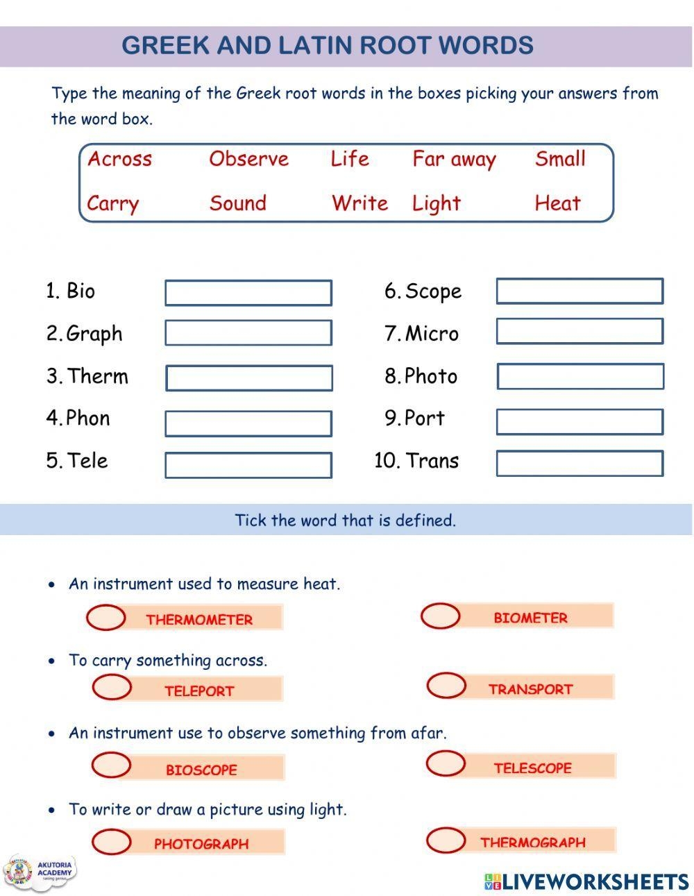Greek And Latin Roots Worksheets 15 Worksheets Worksheets Library