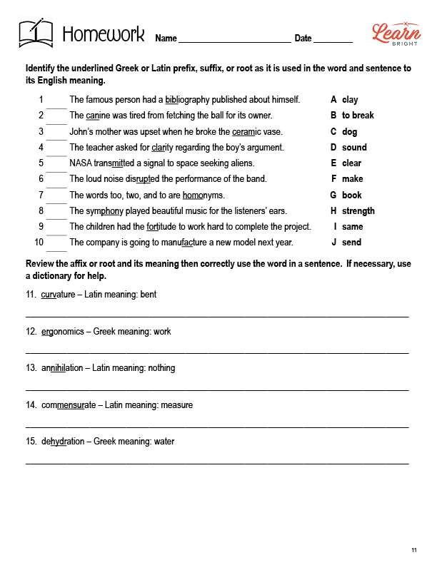 Greek Latin Affixes Roots Worksheets Library