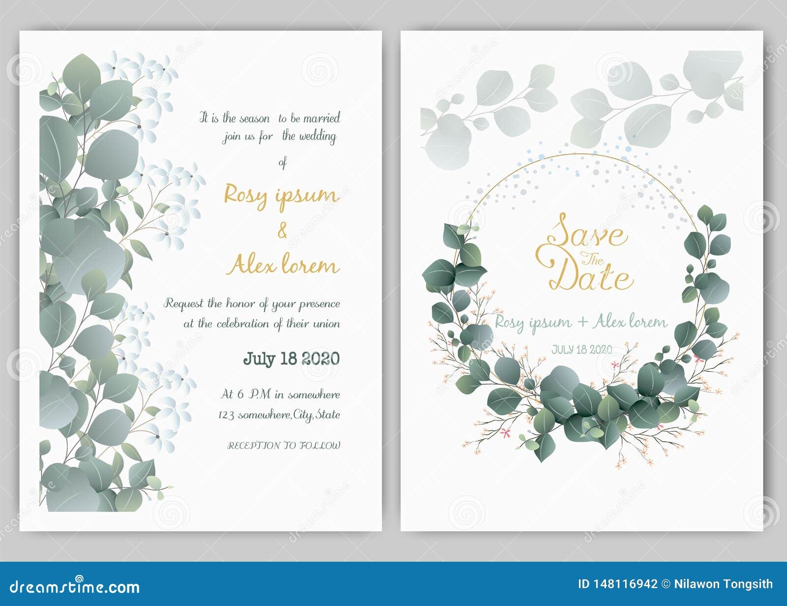 Greenery Wedding Invitation Template Eucalyptus Wedding Invitation