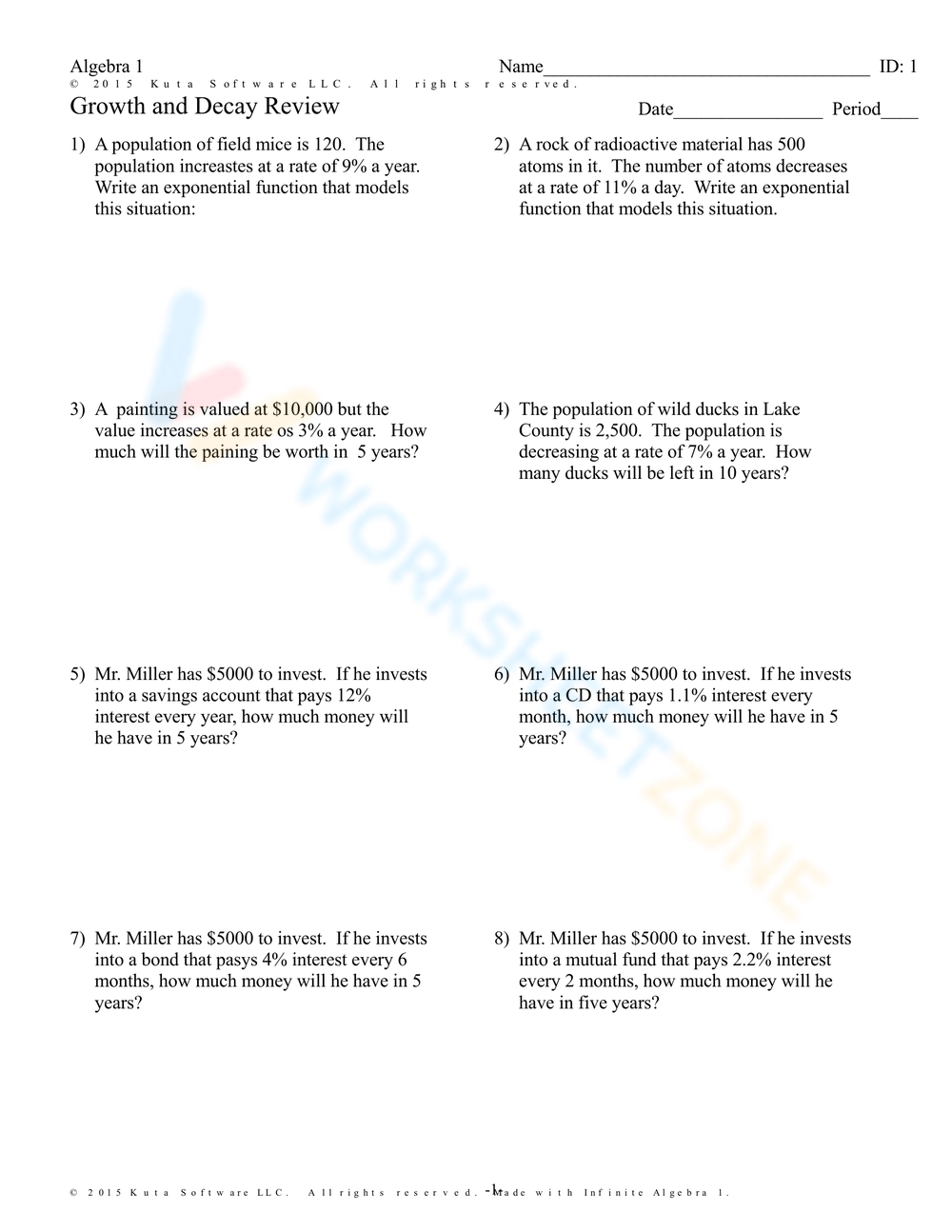 Growth And Decay Review Worksheet Worksheets Library