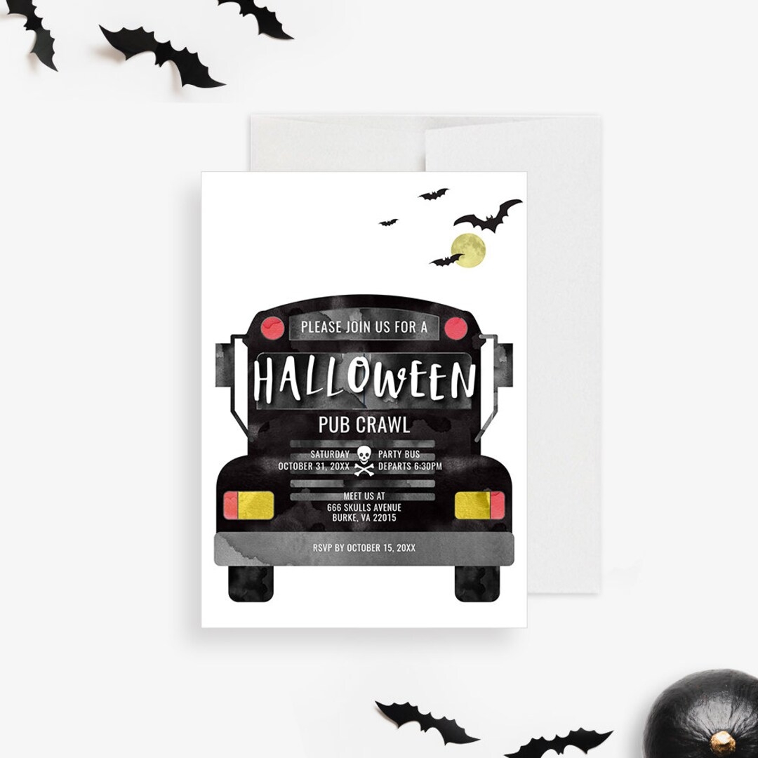 Halloween Party Bus Invitation Template Bus Birthday Bar Crawl Instant 