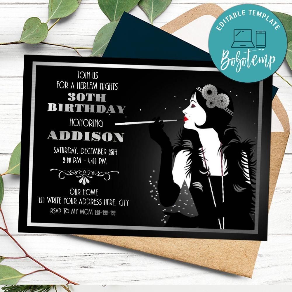 Harlem Nights Invitation Customizable Template Instant Download Bobotemp