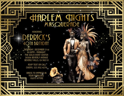 Harlem Nights Masquerade II Party Invitation sold In Sets Of 10
