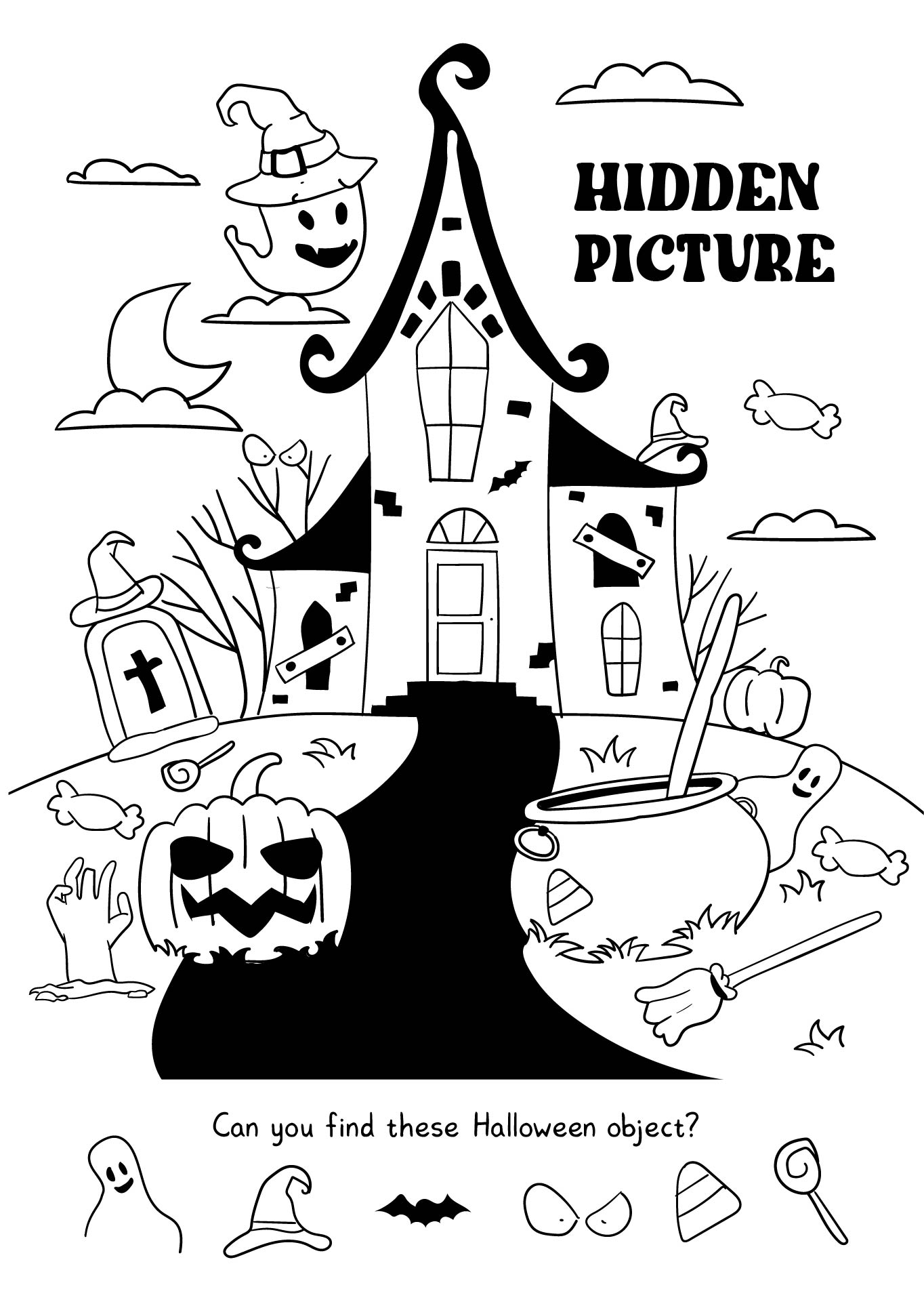 Hidden Pictures Halloween Printable For Kids