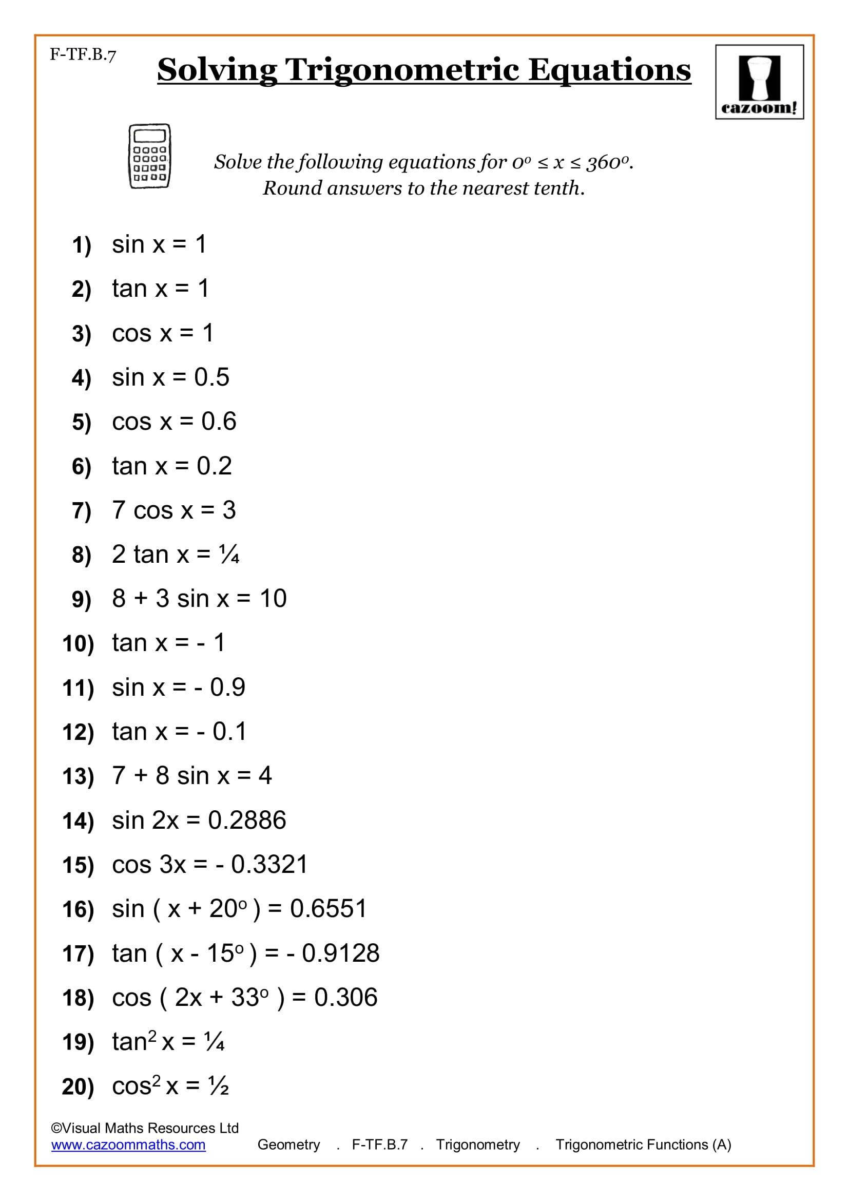 math worksheets for high school students