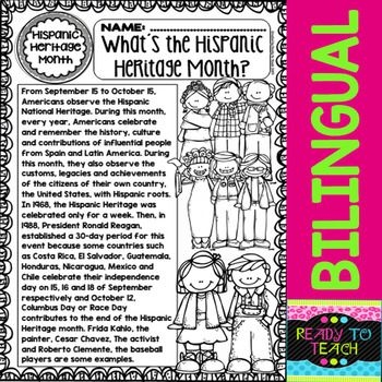 Hispanic Heritage Month Worksheets Readings Posters Bilingual
