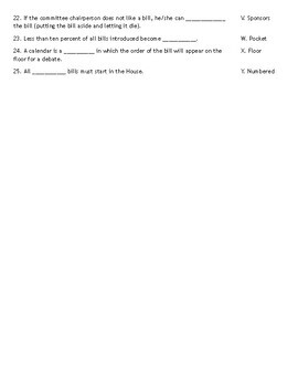 How Bills Become Laws Matching Worksheet By Laura Arkeketa TPT