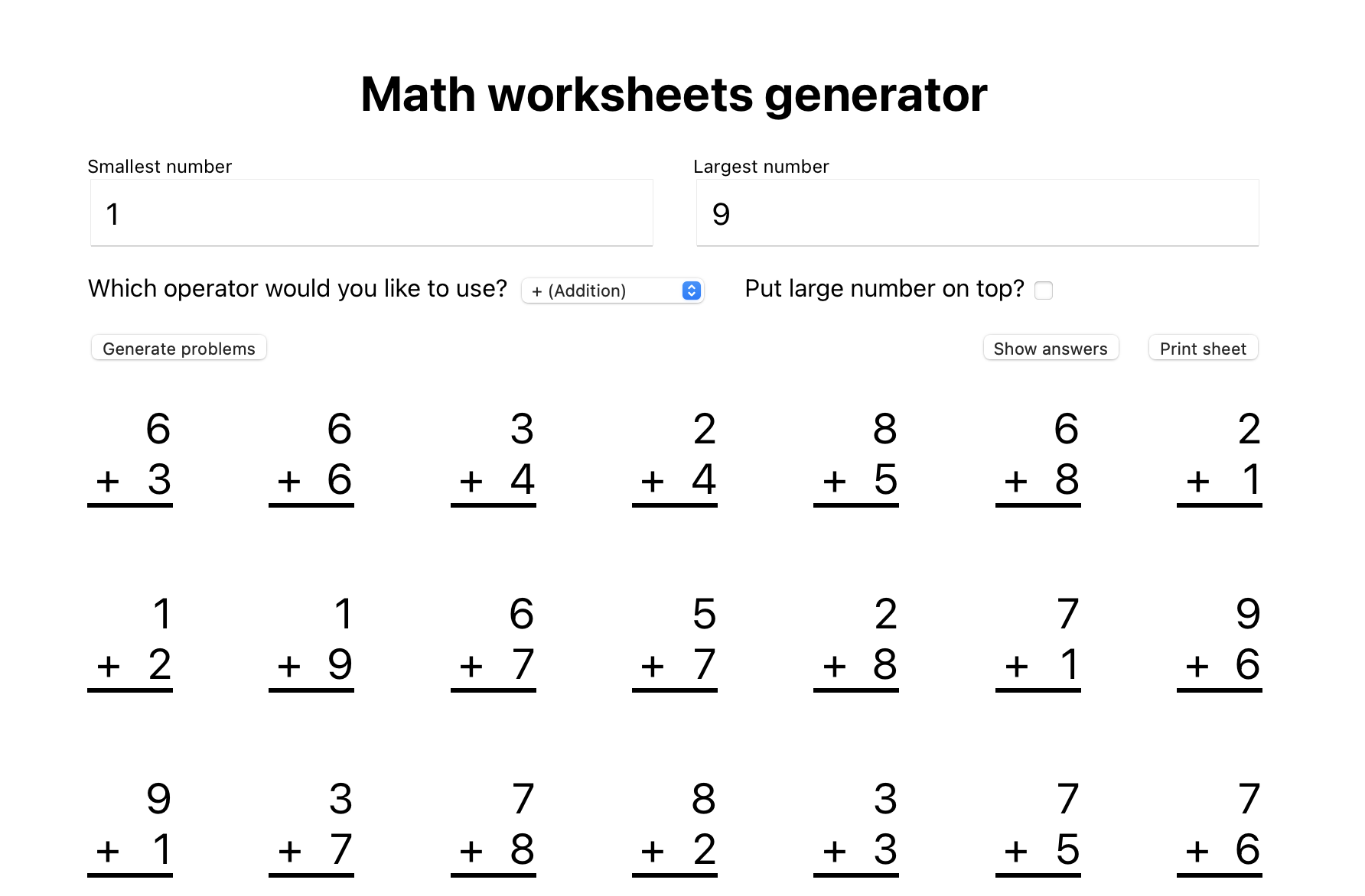 math worksheet creator