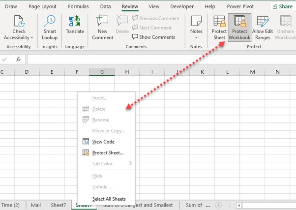 delete worksheet in excel