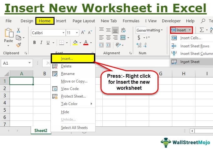 how to insert a worksheet in excel