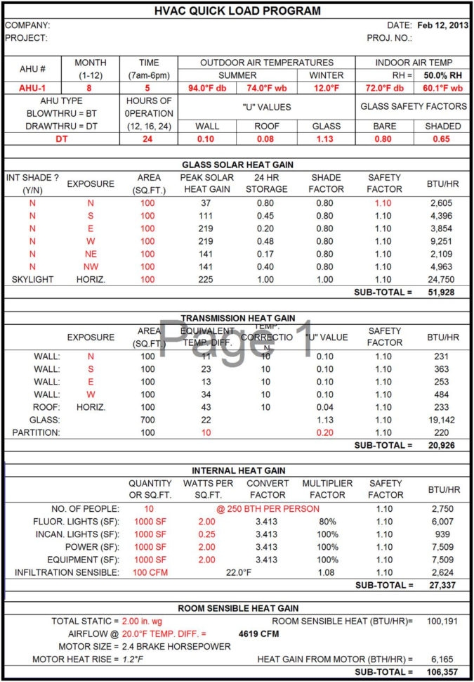 Hvac Load Calculation Spreadsheet For Hvac Load Calculation Worksheet 