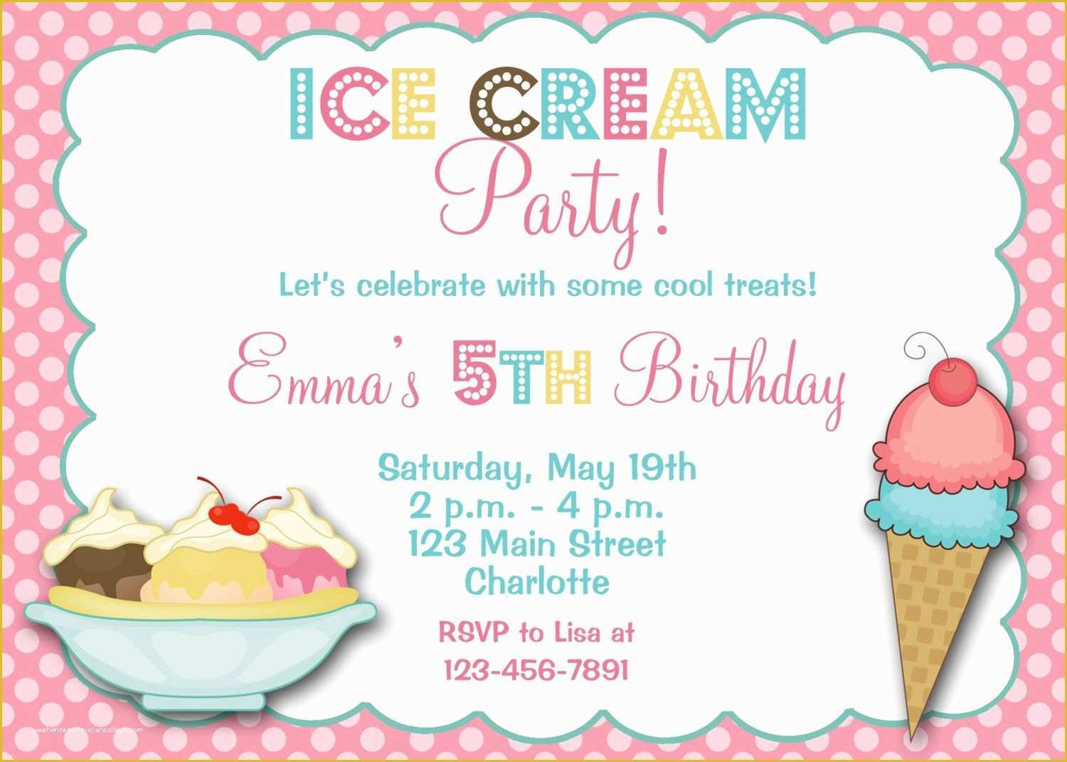 Ice Cream Birthday Invitation Template Free Of Printable Ice Cream 