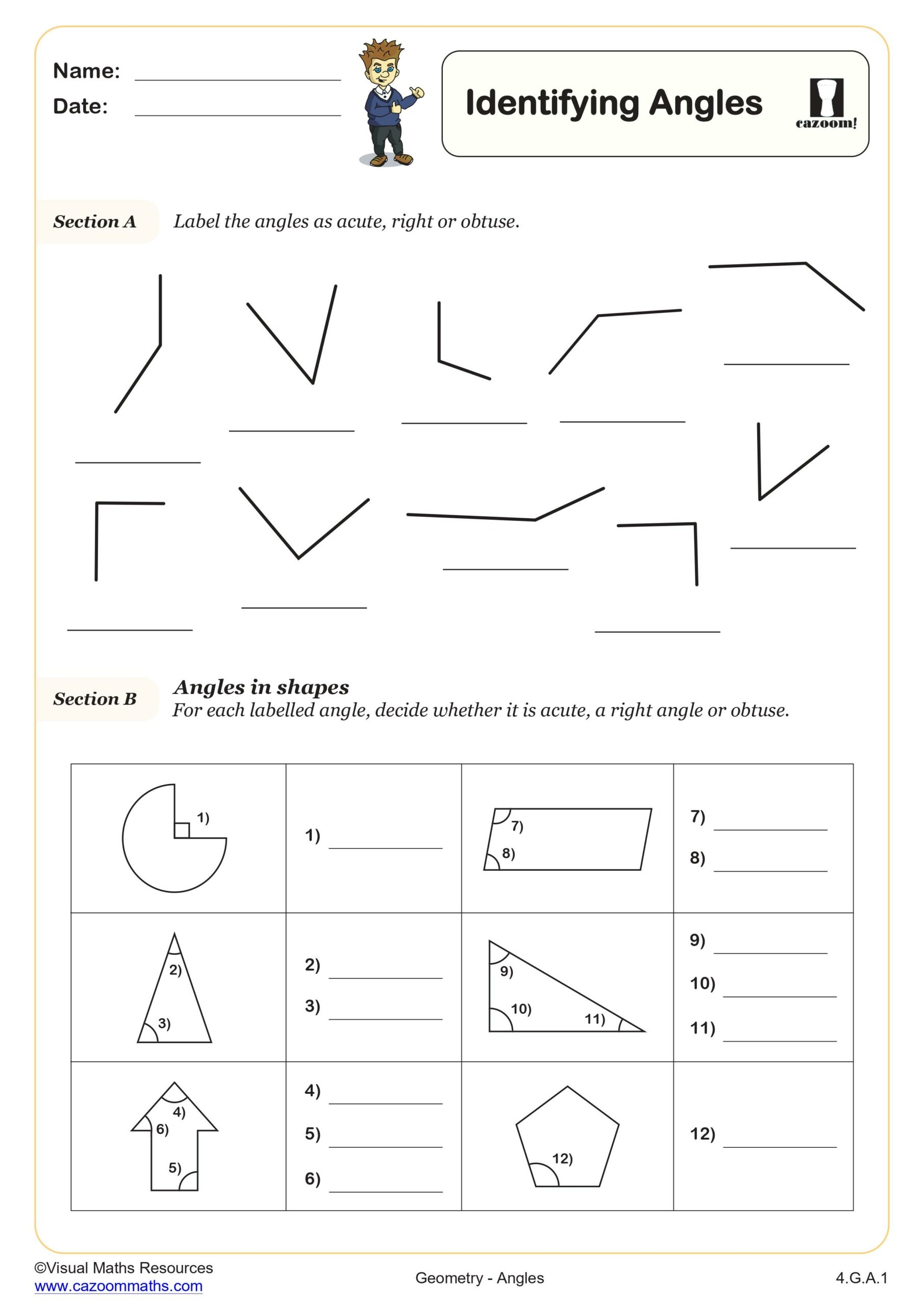 identifying angles worksheet
