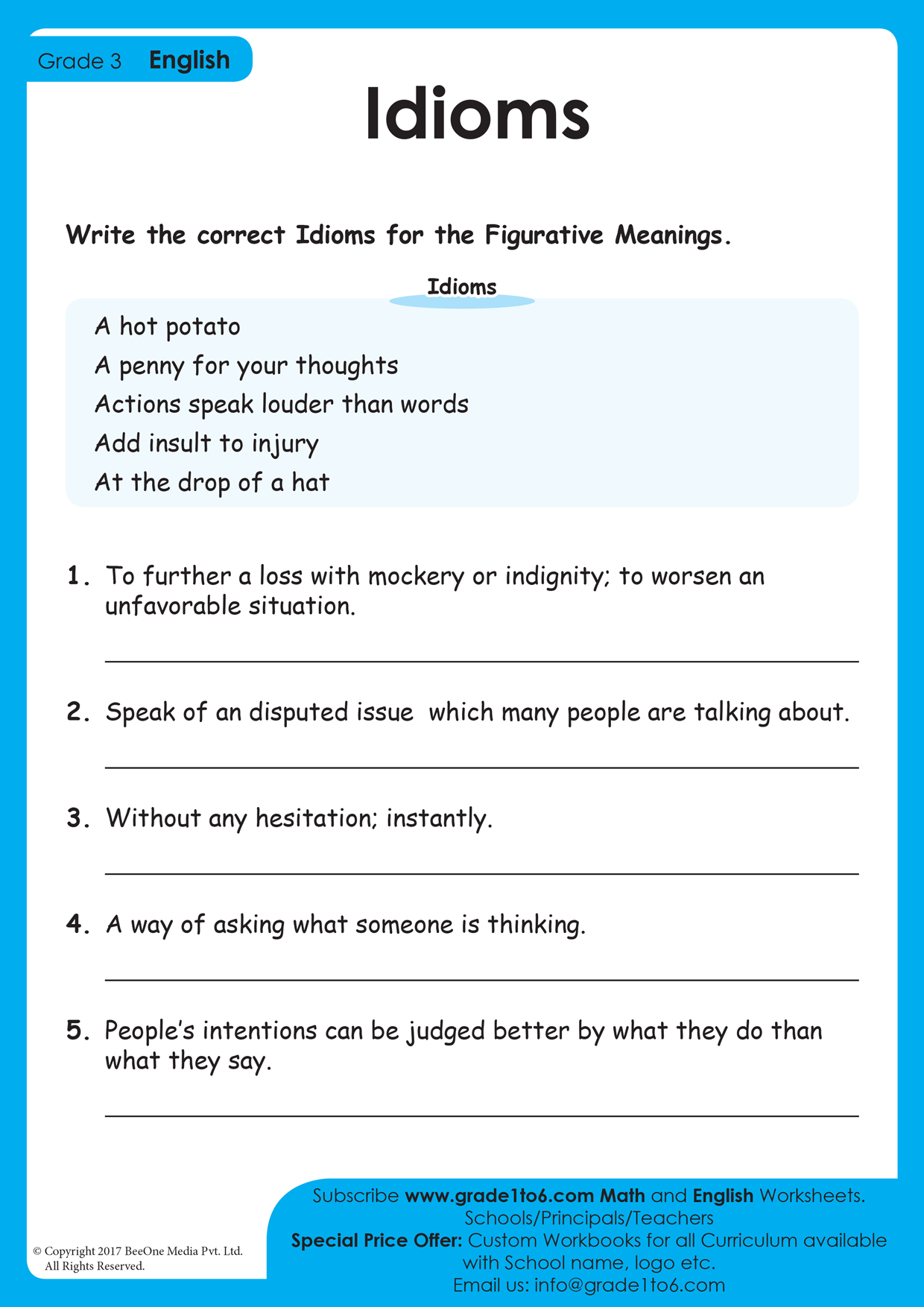 Idioms Matching Activity For 3rd 5th Grade teacher Made Worksheets 