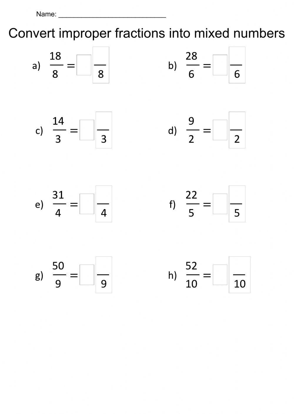 improper to mixed number worksheet