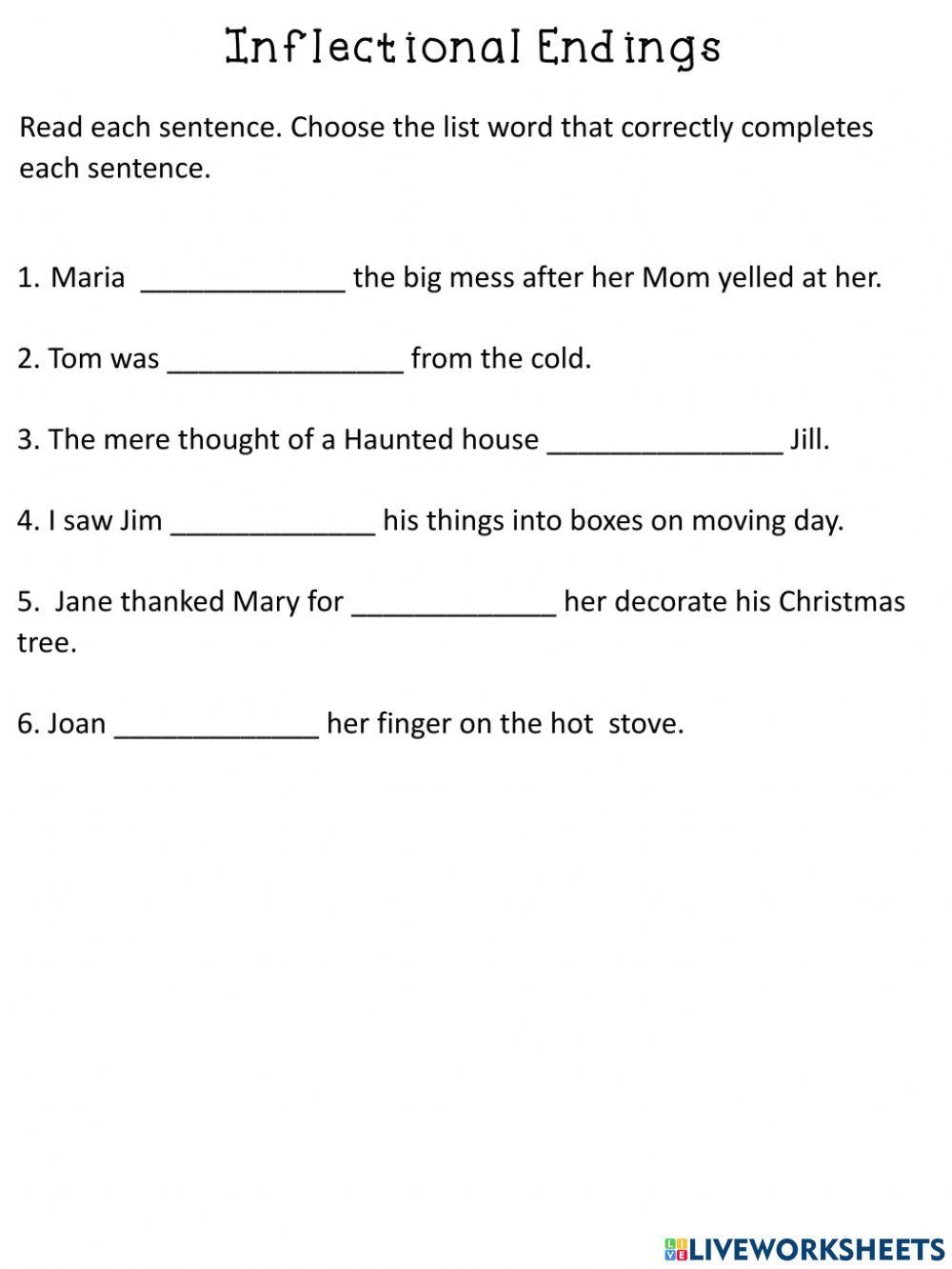 Inflectional Endings Worksheet 1 Worksheet Live Worksheets 