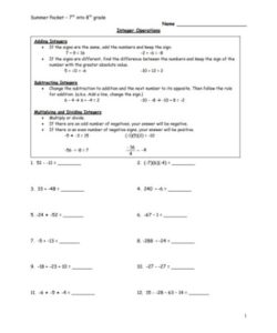 Integer Operations Worksheet PDF Free Download PRINTABLE 