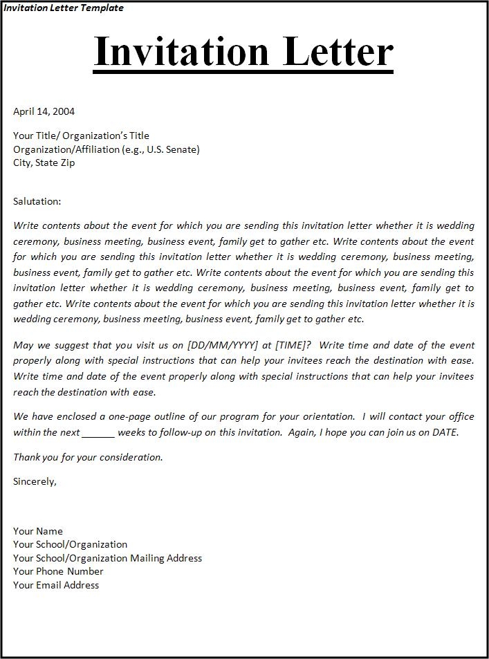 Invitation Letter Template Professional Word Templates