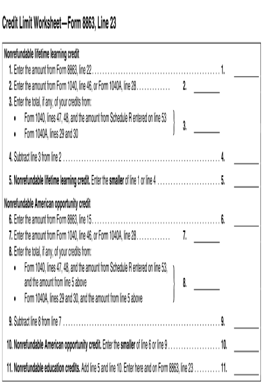 IRS Form 8863 Walkthrough Education Credits Worksheets Library