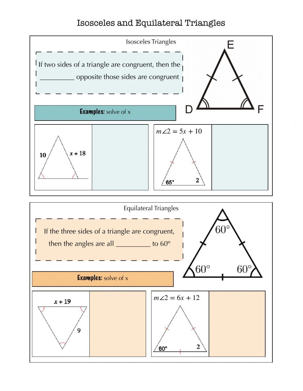 Isosceles And Equilateral Triangles Notes Worksheet Live Worksheets 