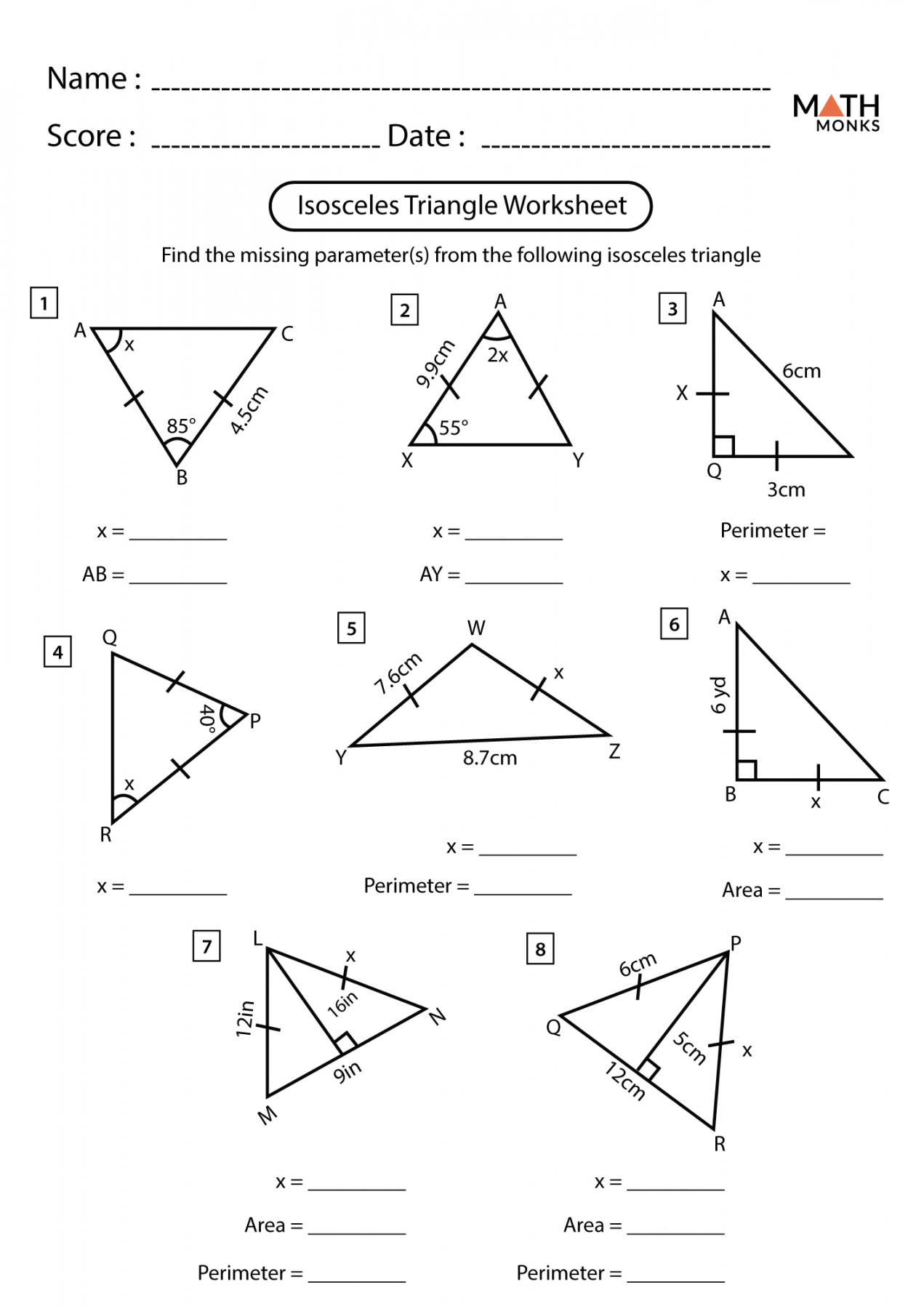 isosceles and equilateral triangles worksheet