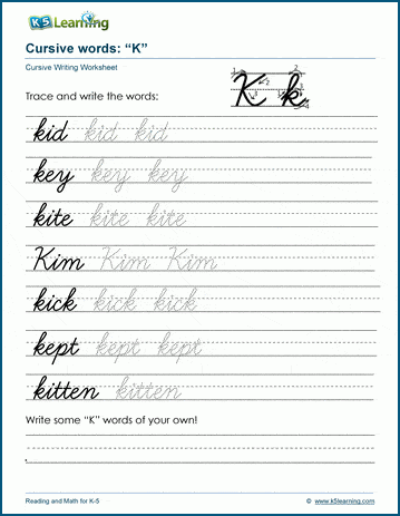 K5 Learning Cursive Writing Worksheets Alphabet
