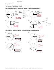 length of arc and area of sector worksheet