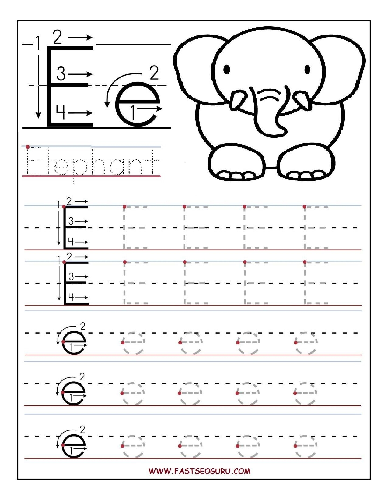 free printable letter e worksheets