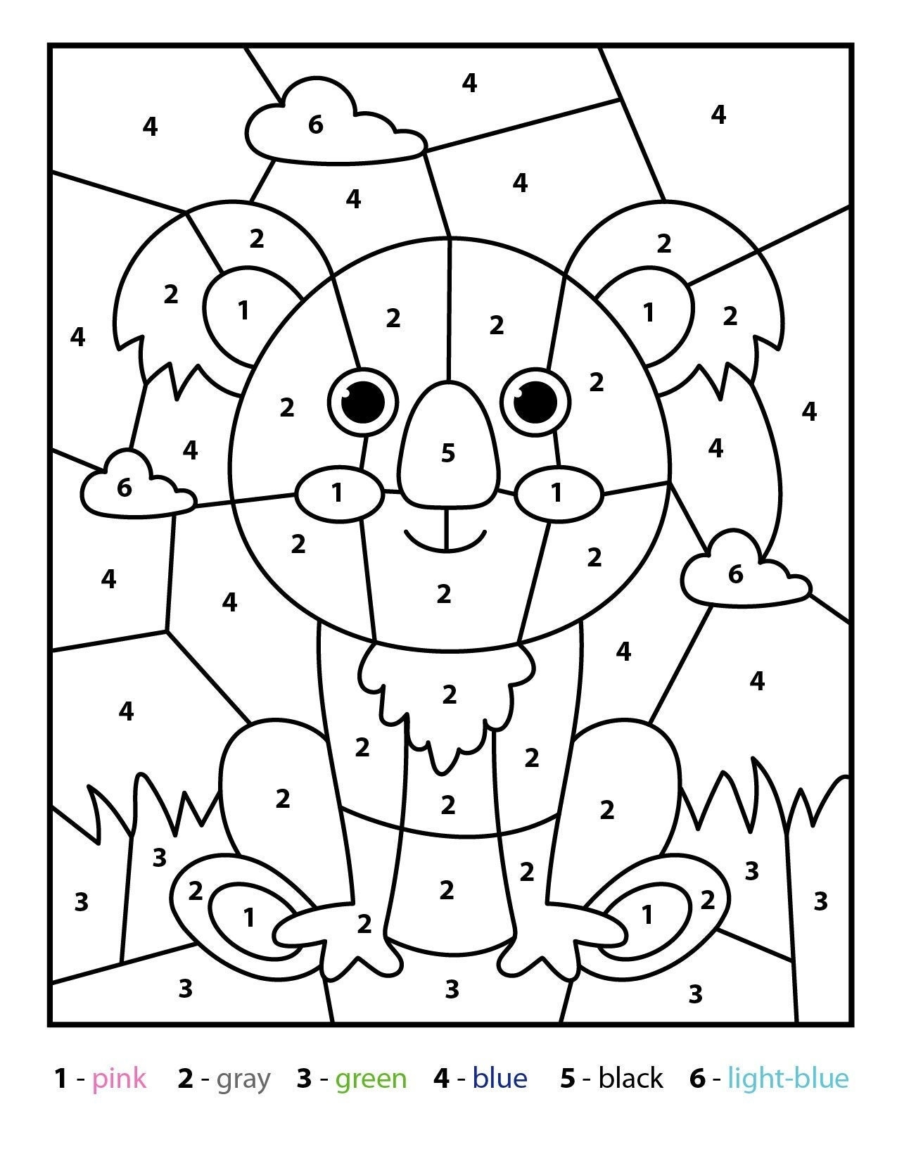 Koala Color By Number Kids Printable Various Theme Coloring Etsy