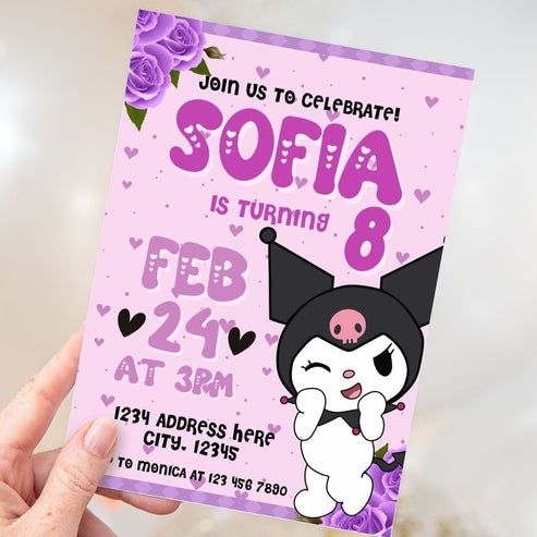 Kuromi Birthday Invitation Template In 2024 Birthday Invitations